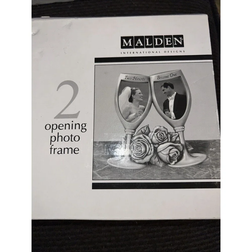 MALDEN - WEDDING PICTURE FRAM - CHAMPAGNE GLASSES - TWO HEARTS - NEW IN BOX